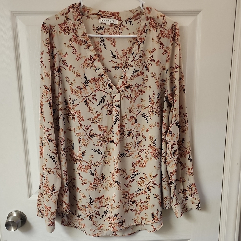 Rose & Olive Cream and Brown Floral Blouse